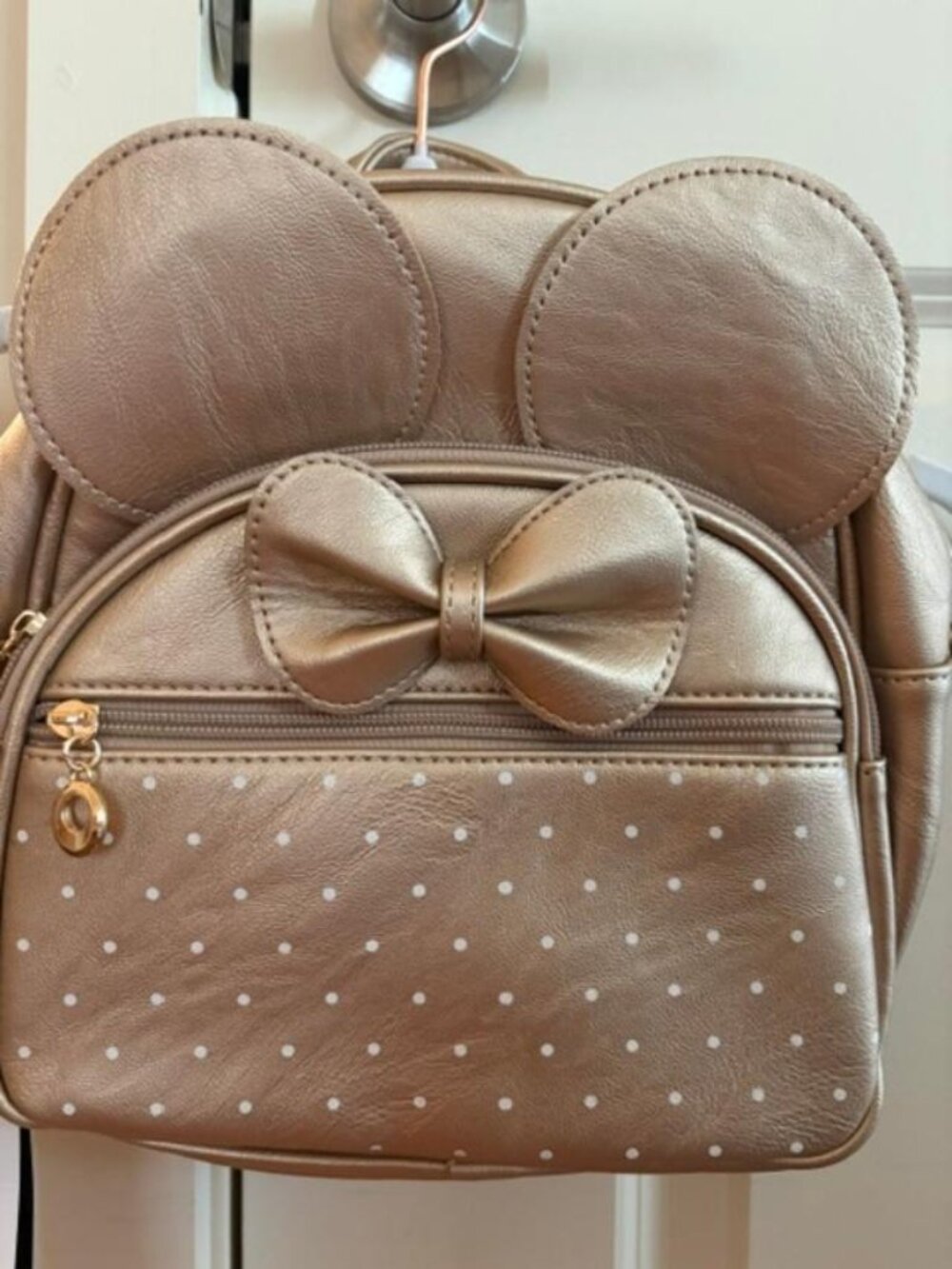NWT Minnie Mouse Inspired Bowknot Polka Dot Convertible Mini Backpack Purse Gold